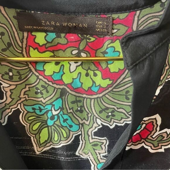 Zara Woman 100% Silk Paisley Split Neck 3/4 Sleeve Tunic Blouse Top Shirt Size S - Picture 12 of 12